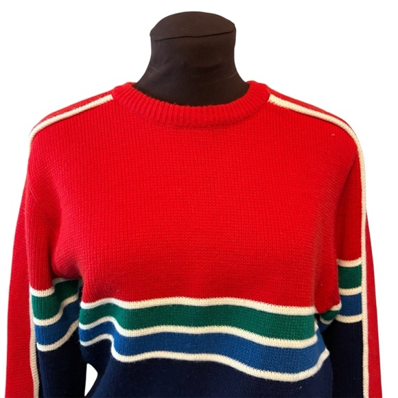 Vintage Claybrooke Mens Red Stripe Green & Blue Ski Sweater, size Medium - Picture 4 of 9